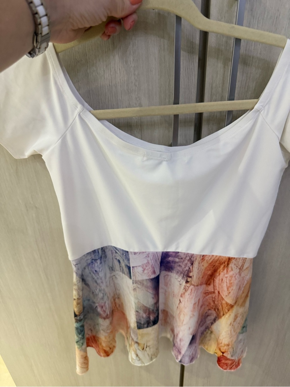 Caroline Capellan White Short-Sleeve Peplum Dress with Multicolor Print - Picture 3 of 3